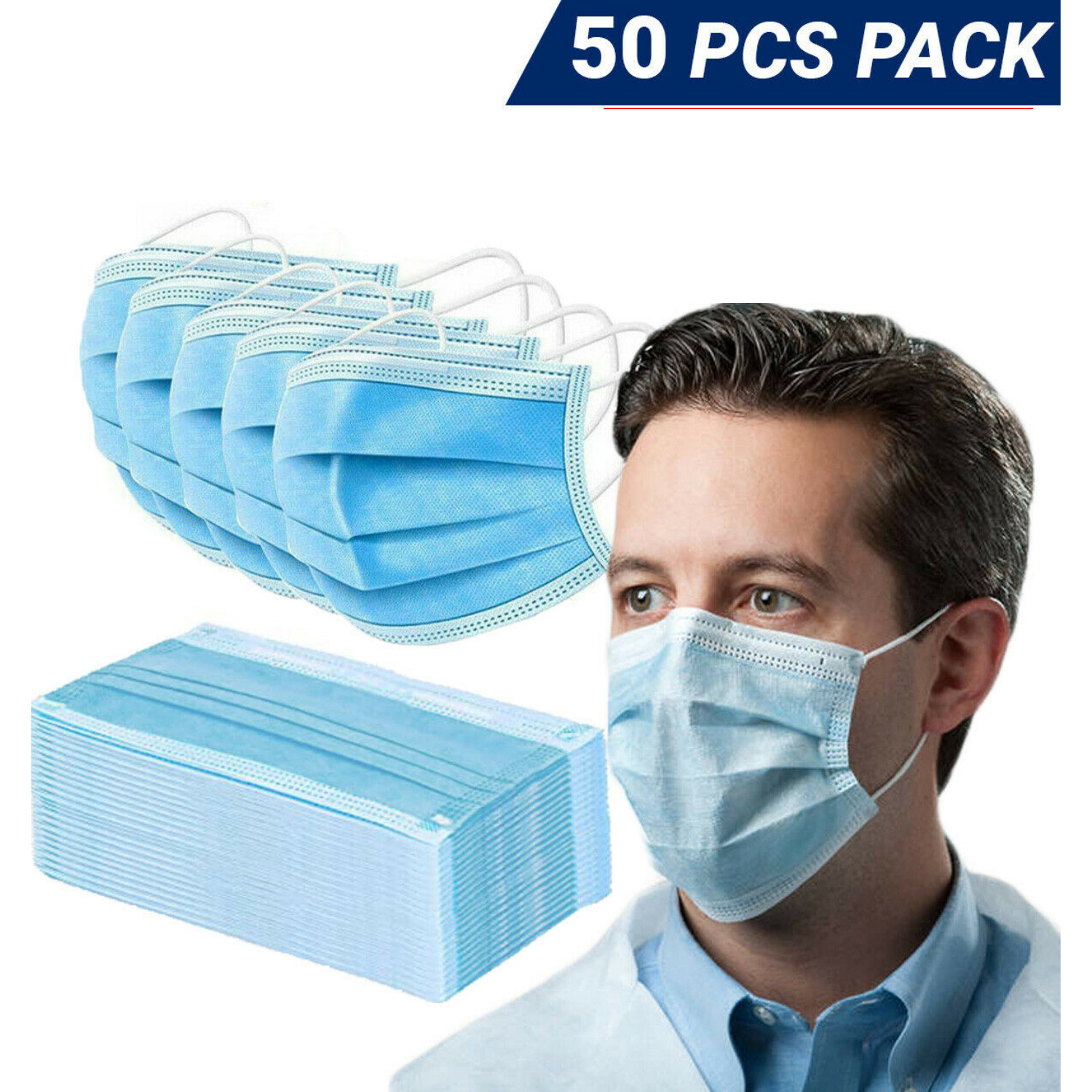 50/100/500 3 Ply Ear loop Face Mask Non Medical Surgical Dental Disposable Masks