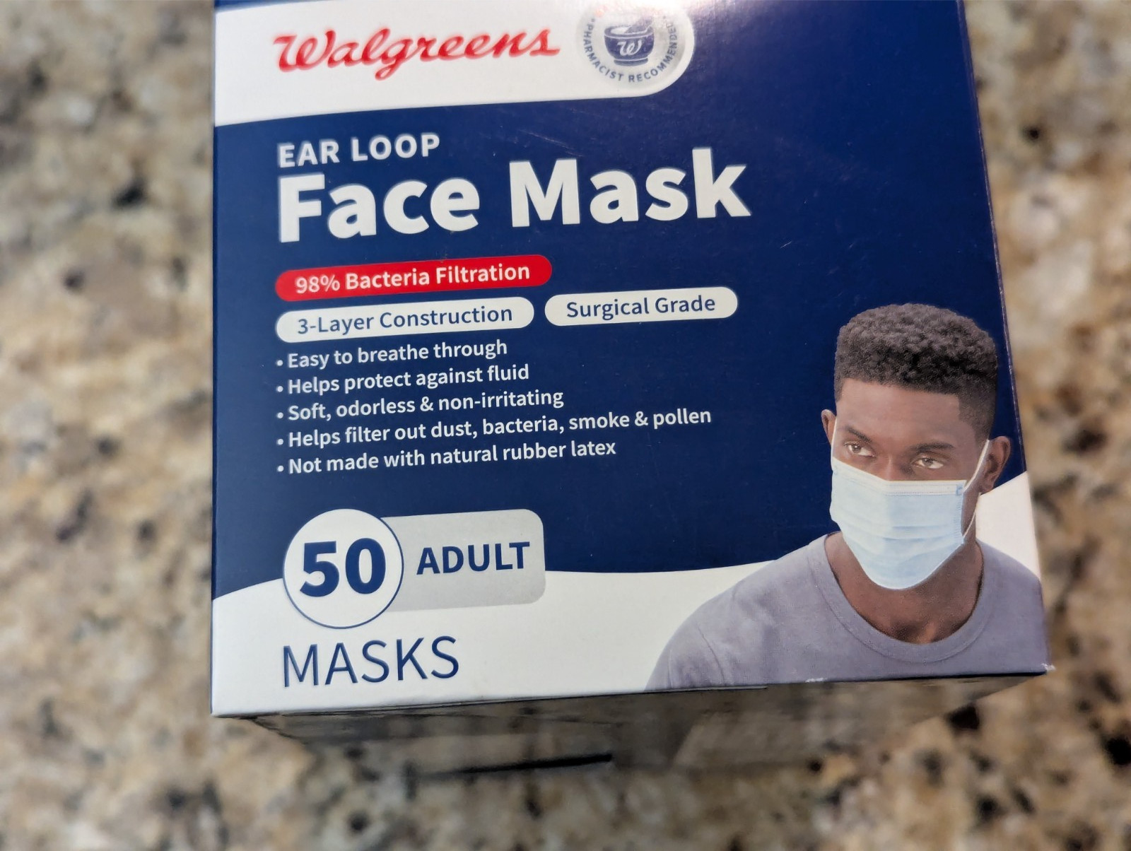 Walgreens Ear Loop Face Mask Adult Size Blue 50 count