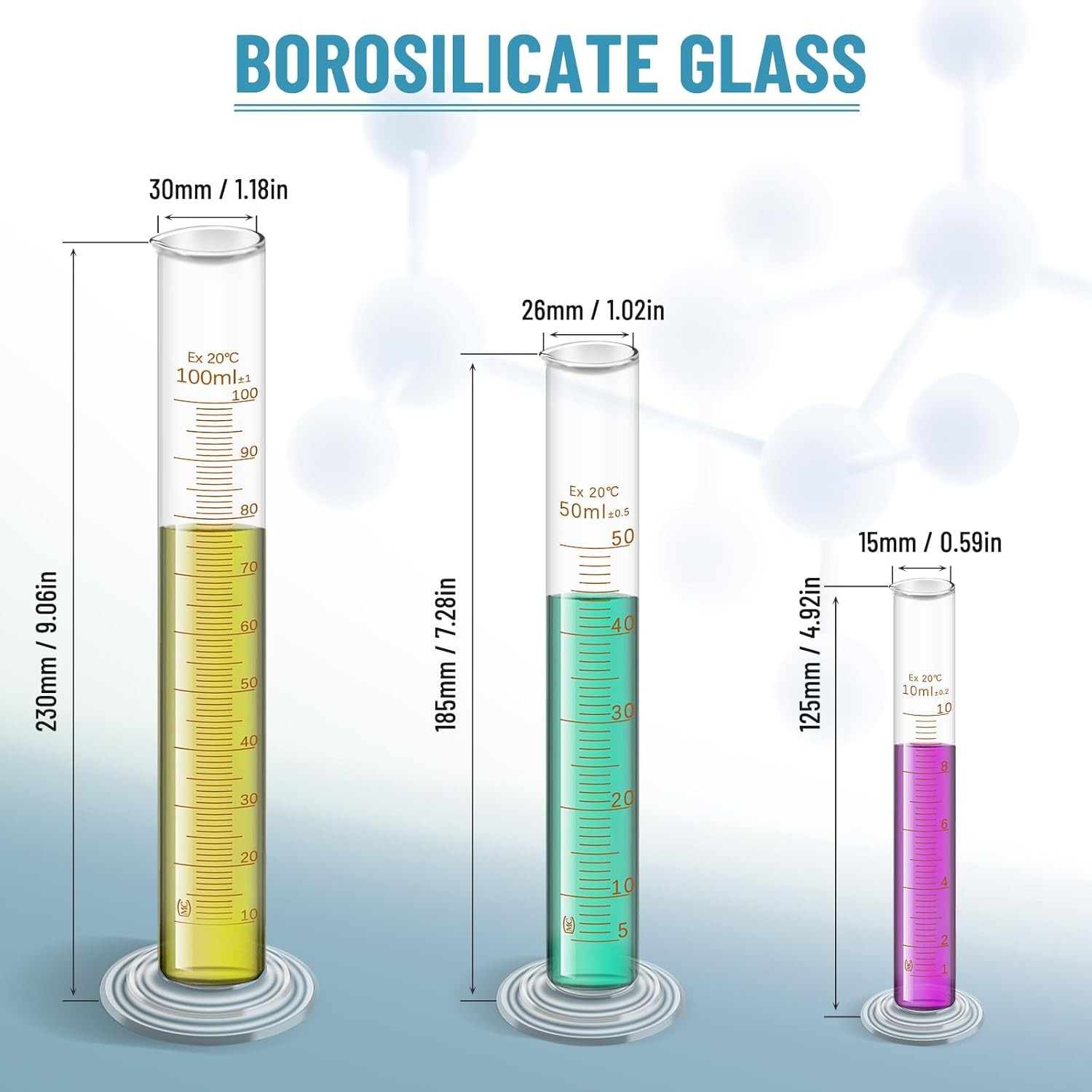 11Pcs Lab Flask Glass Measuring Glass Set: Flask& Cylinders with Stirring Rod