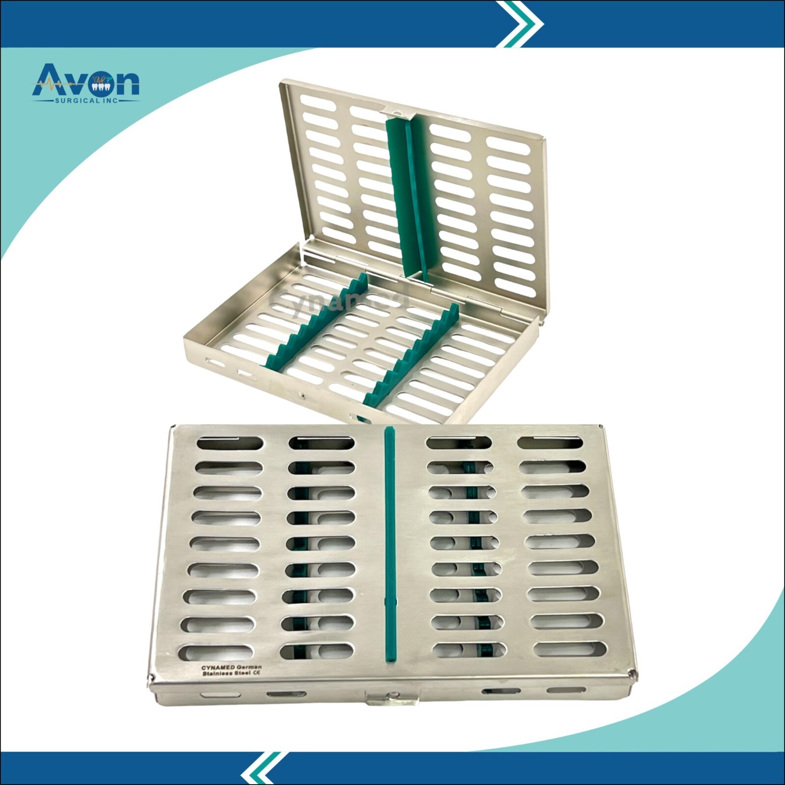 Set of 2 Sterilization Cassettes w/ Silicone Inserts 7″L x 5.5″W x 1.25″H