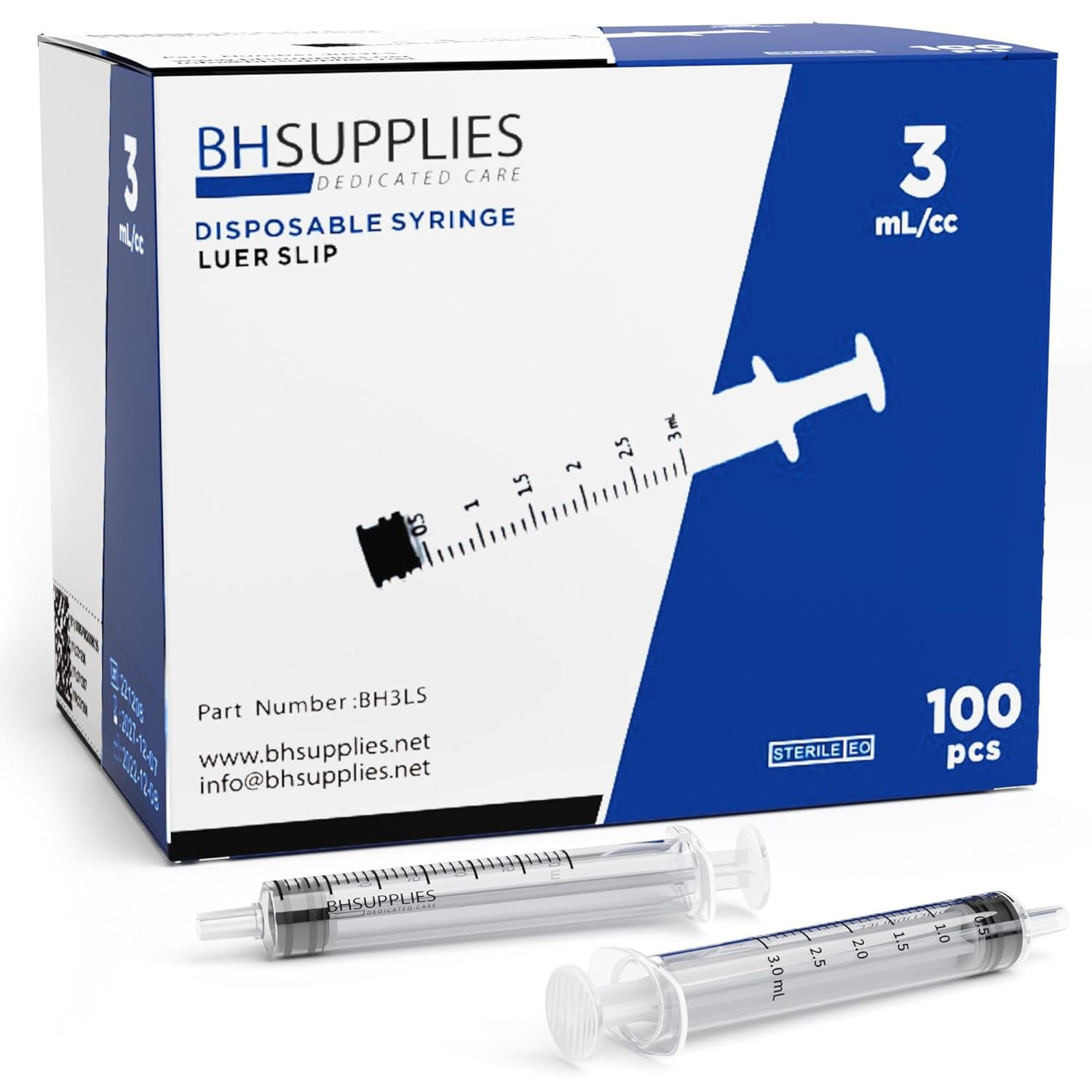 3Ml Luer Slip Tip Syringe – (No Needle) – Sterile, Individually Wrapped – 100 Sy
