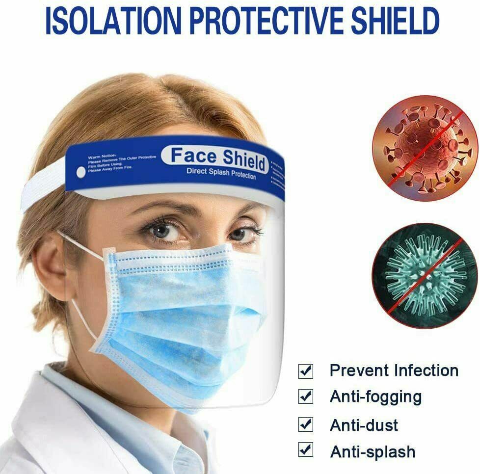 10PCS Safety Full Face Shield Reusable Washable Face Mask Clear Protection Cover