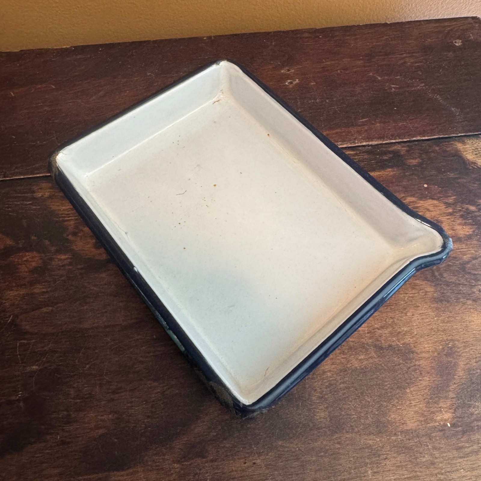 Vintage White Enamelware Tray Montauk Germany Medical Distressed