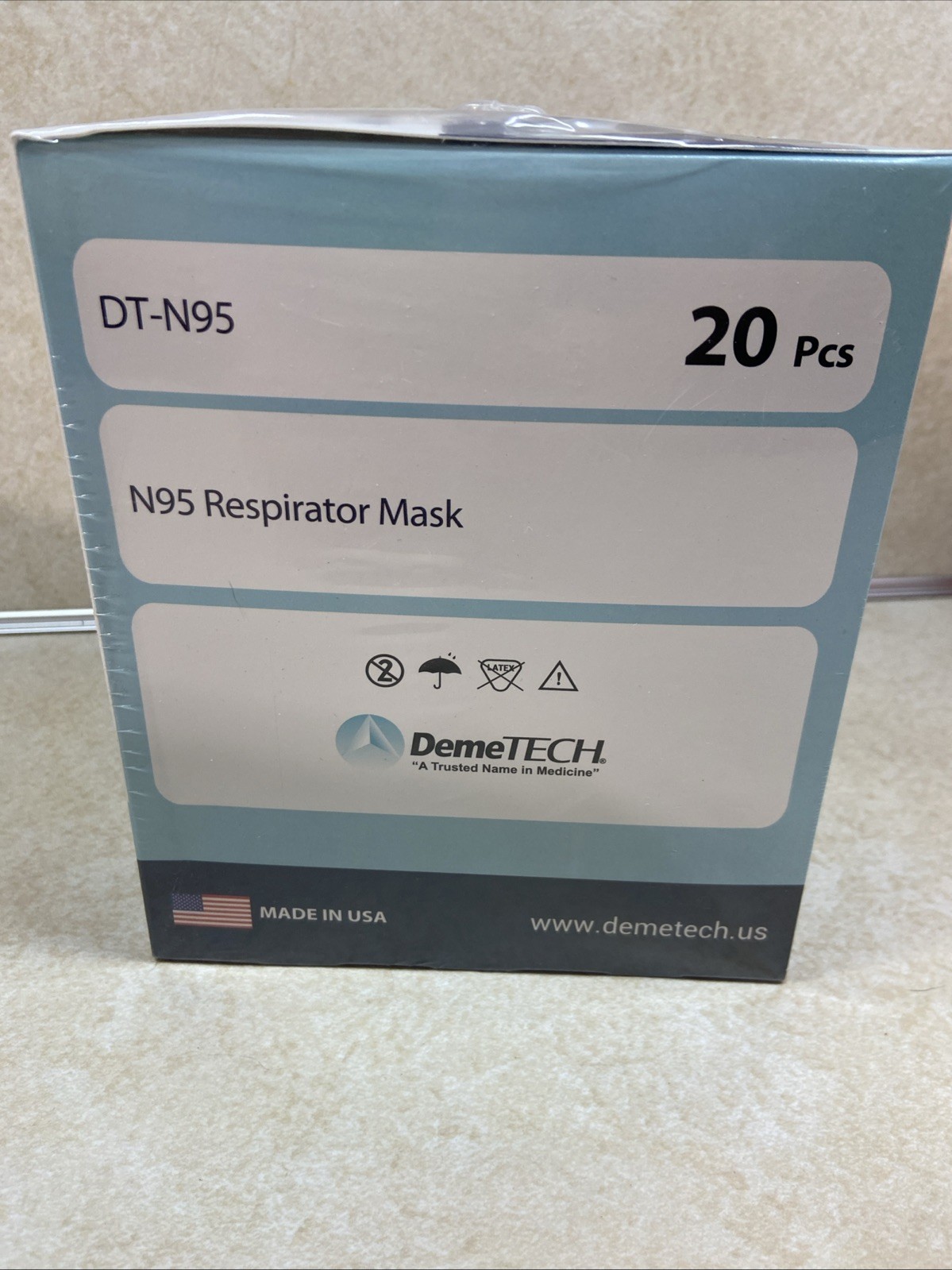 DEMETECH N95 Respirator Face Mask, NIOSH Approved, Made in the USA, Pack of 20