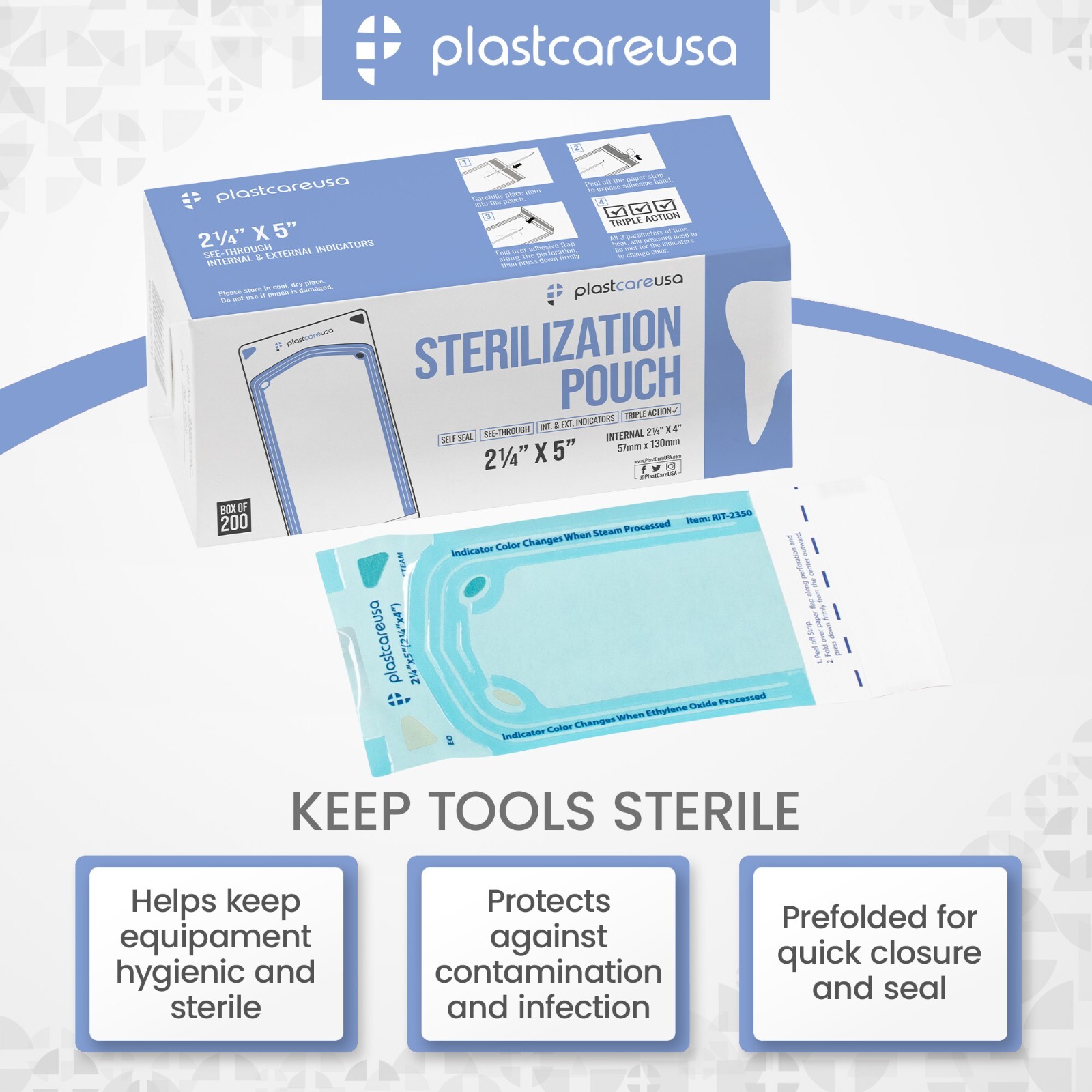 1,000 2.25″ x 4″ Self-Sealing Sterilization Pouches for Autoclave (5 Boxes)