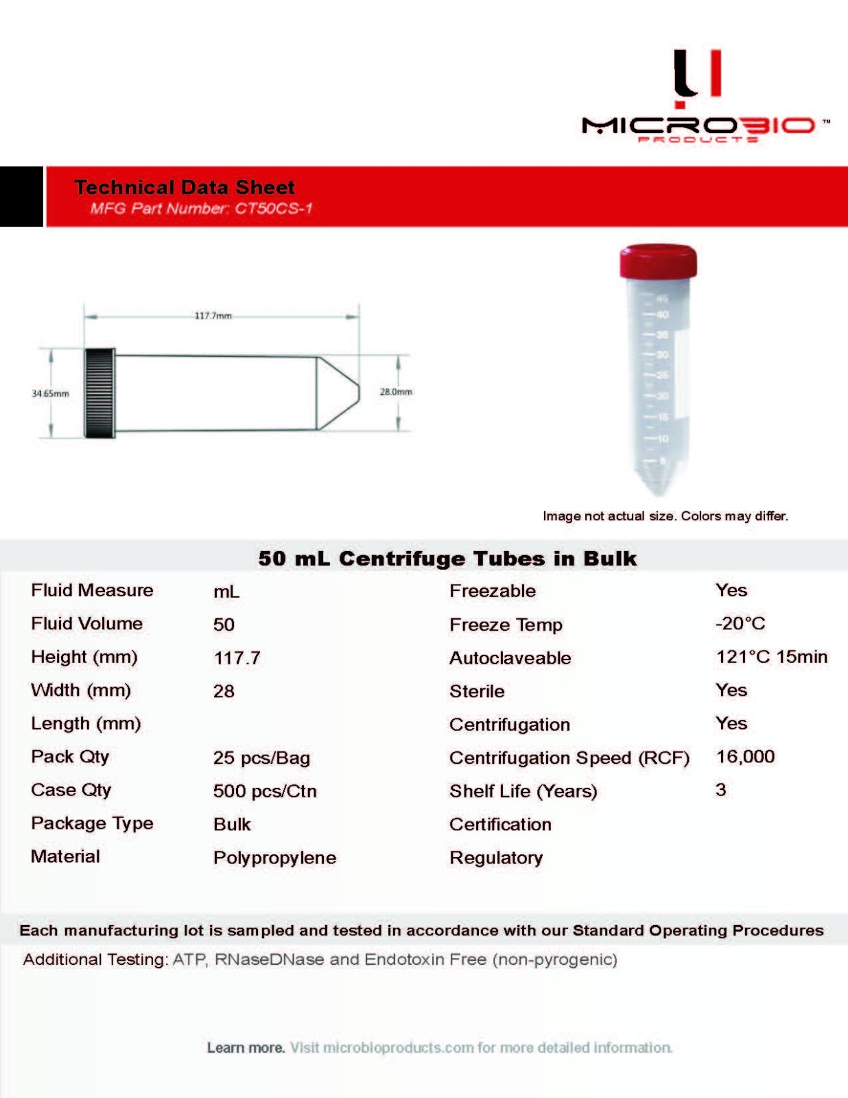 50mL Centrifuge Tubes Conical Sterile , 500/Case – Limited Time Offer!