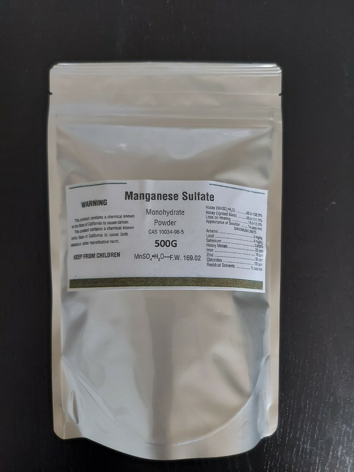 500G Manganese Sulfate Monohydrate 98.0–102.0%
