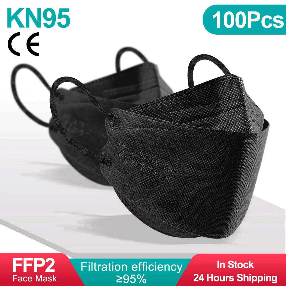 10–100 PCS KN95 Fish-Style Face Masks 4-Layer Anti-Dust Breathable Adult Protect