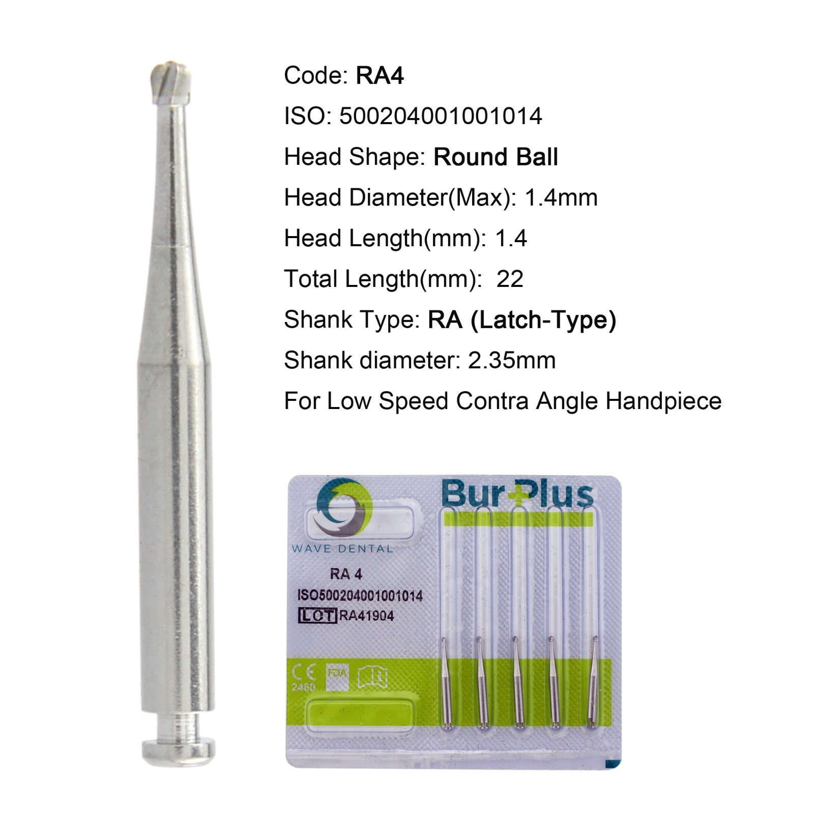 WAVE Dental Carbide Burs Latch Round Surgical 26mm RA SURG 22mm RA 4 2 5 6 8