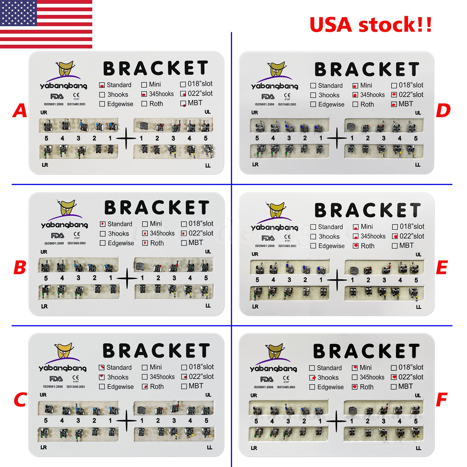 10 Packs Dental Orthodontic Metal Bracket Braces Mini Standard Roth/MBT 345Hook