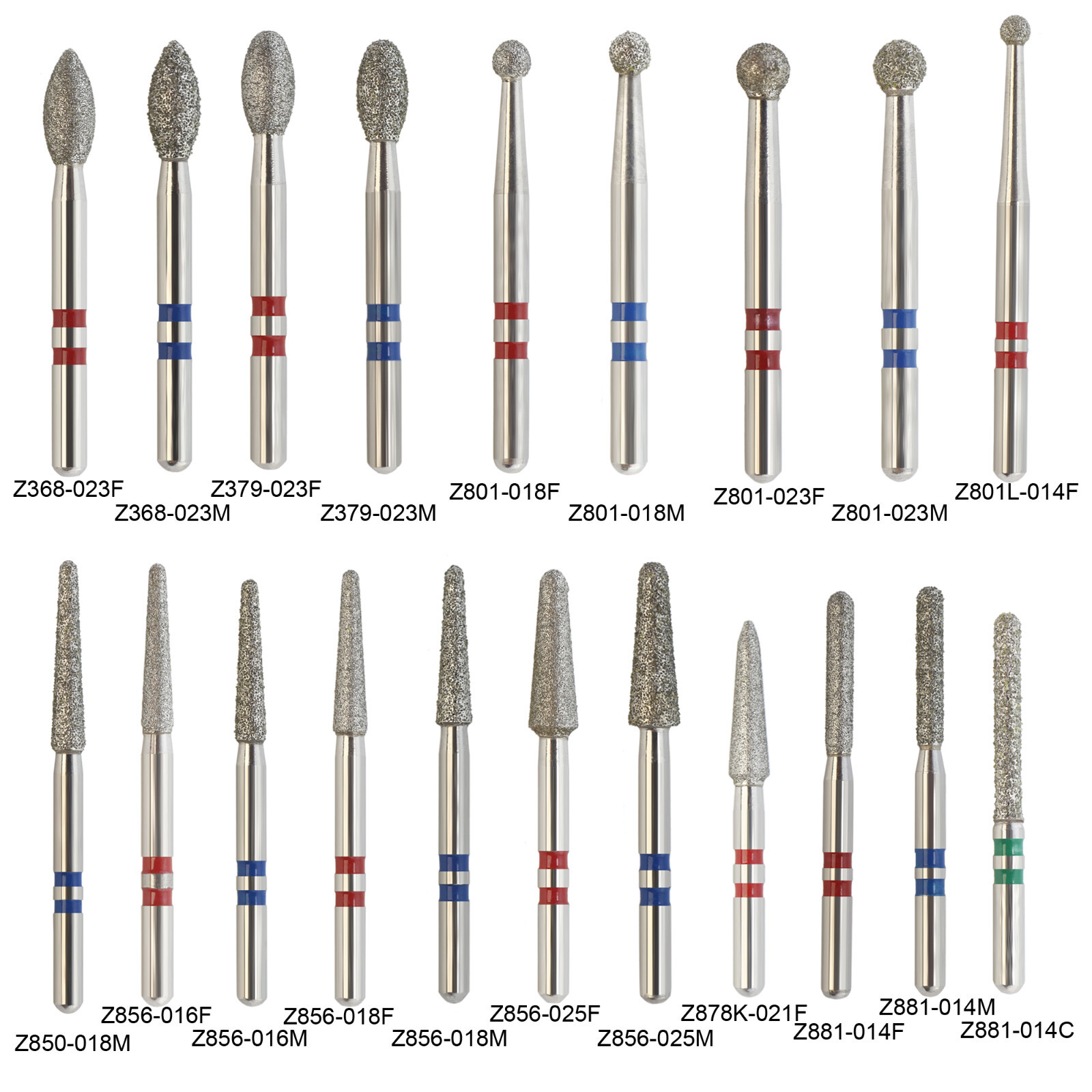 20 Types Zirconia Dental Diamond Burs FG Friction Grip for High Speed Handpiece