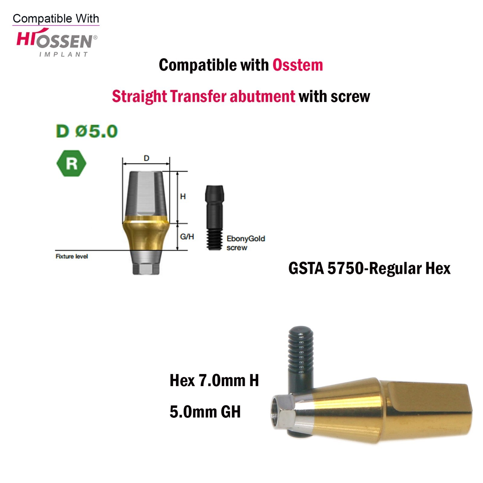 US Dental Straight Transfer Abutment Mini/Regular 1-6.0mm for Osstem Hiossen TS