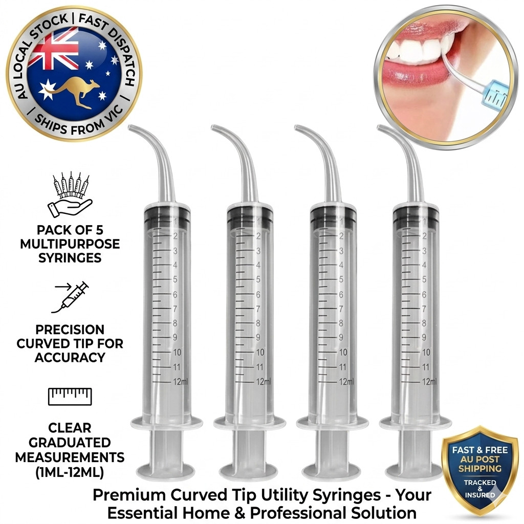 5pcs Dental Syringe 12ml Disposable Oral Irrigation Curved Tip Elbow Lab