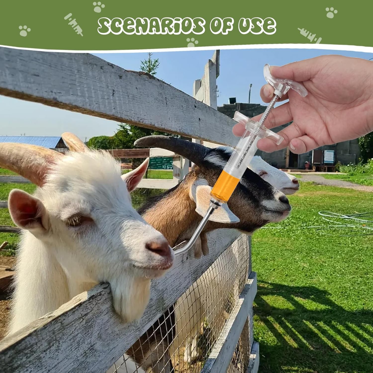 2 pcs Reusable Goats Syringe for Goat, 2 Drench Nozzle Adjustable Dosage…