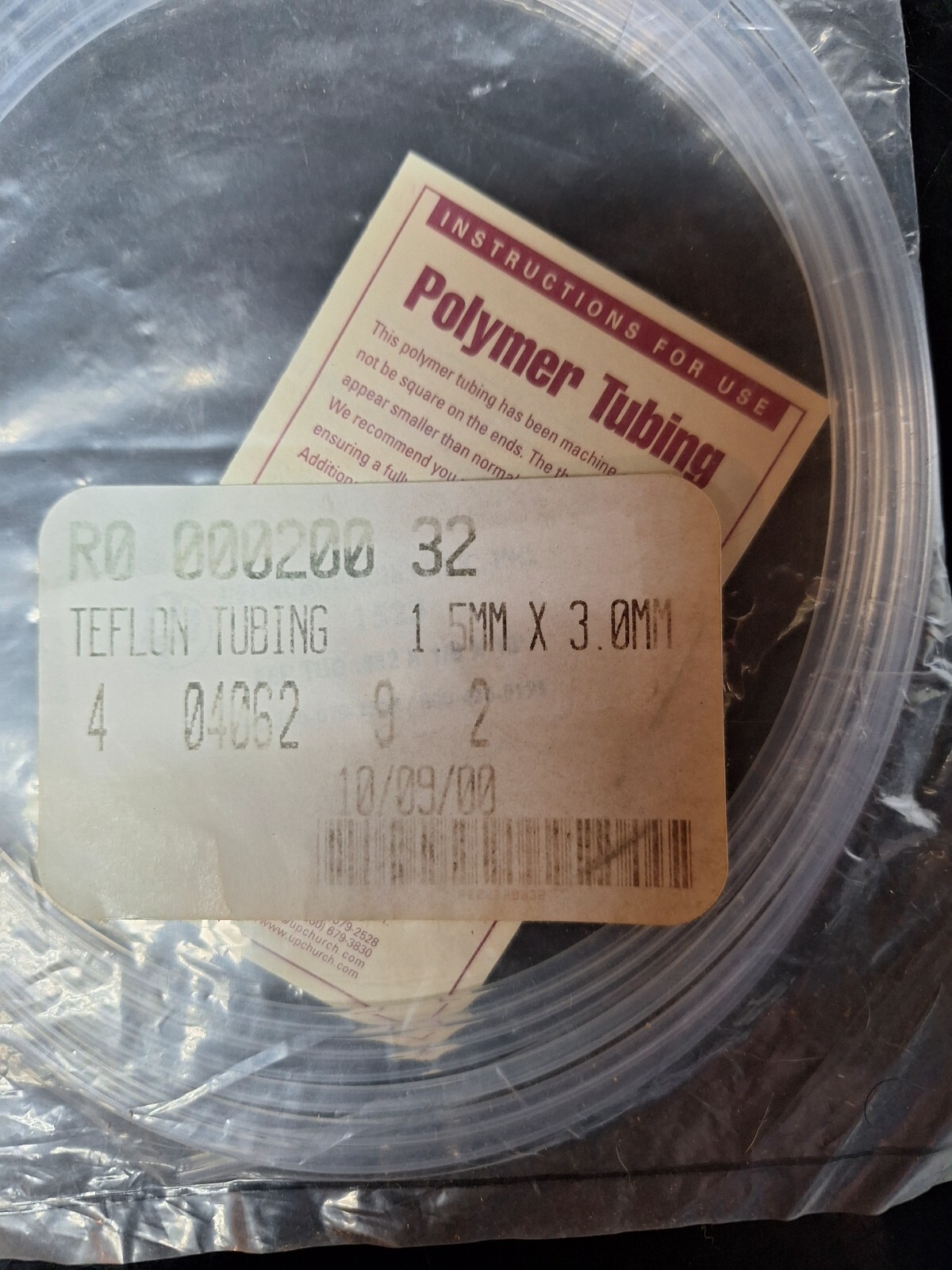 Lot Of Varian Teflon Tubing 1.5mm X 3.0mm Part # R000020032 Unknown Length