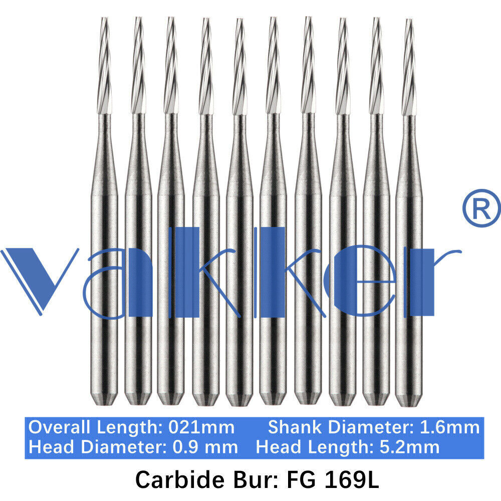 10/Pack 21mm Dental Tungsten Carbide Friction Grip Long Carbide Burs High Speed