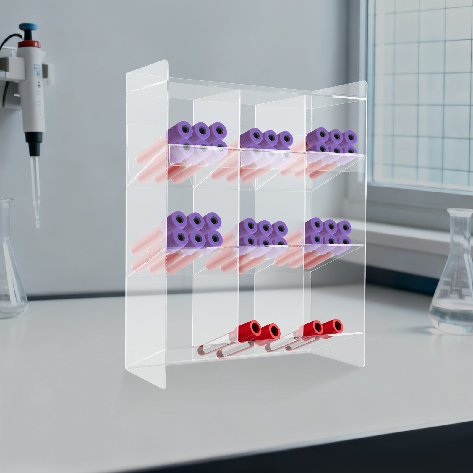 Test Tube Rack, 9 Compartment Lab Organizer, Acrylic Tube Rack, 12*5.5*16Inches