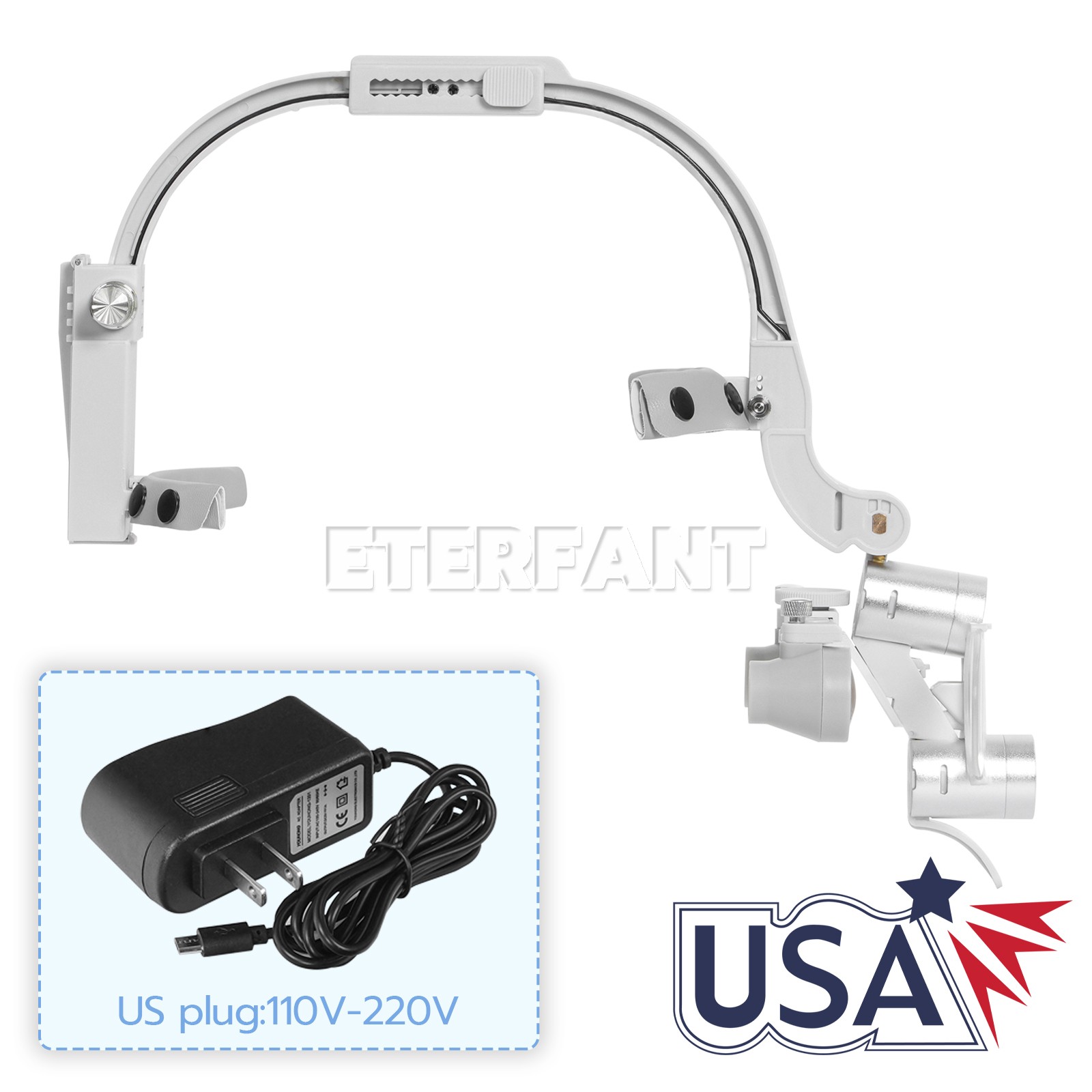 ETERFANT 3.5X Dental Headband Binocular Loupes 5W Dual LED Head Light 2 Led